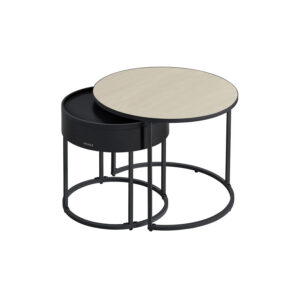 VASAGLE soffbord, runt, 2-pack, naturbeige-bläck svart