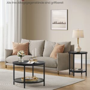 VASAGLE soffbord 2 nivåer med glasplatta marmorsvart-bläksvart