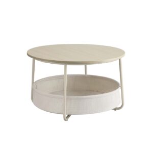 VASAGLE soffbord, runt, med korg i tyg, naturbeige-krämvit