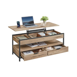 VASAGLE-sohvapöytä laatikoilla 50 x 120 cm kamelinruskea-mustanmusta