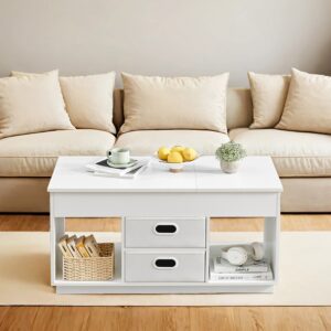 VASAGLE-sohvapöytä, 2 laatikkoa ja lokeroa, lumivalkoinen