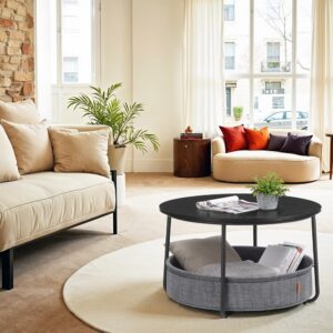 VASAGLE soffbord med korg i tyg, bläck svart-skiffergrå