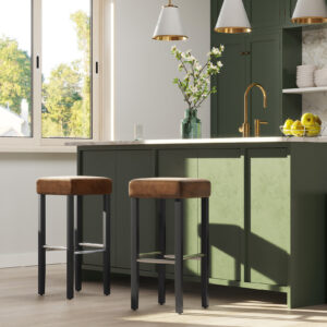 SONGMICS Bar Stool Set of 2, Brown Faux Leather