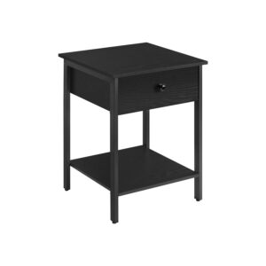 VASAGLE side table with drawer and shelf, ebony black