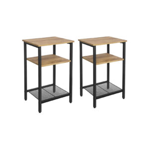 VASAGLE Side Tables, Set of 2, Honey Brown-Black