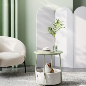 VASAGLE Round Side Table with Fabric Basket