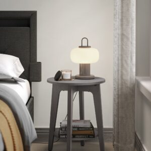 VASAGLE Round side table with lower shelf, smoke gray