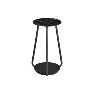 VASAGLE Side table with 2 levels and glass top, marble black