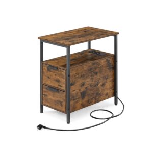 VASAGLE Side Table with Power Strip and 2 Drawers