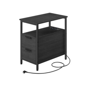 VASAGLE Side Table with Power Strip and 2 Drawers