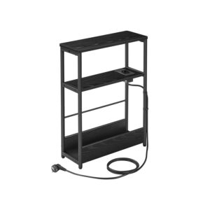 VASAGLE Side Table with 3 Shelves, Narrow, Ebony Black-Ink Black