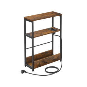 VASAGLE Side Table with 3 Shelves, Narrow, Vintage Brown-Ink Black
