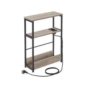 VASAGLE Side Table with 3 Shelves, narrow, mottled greige-ink black