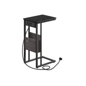 VASAGLE side table C-shape with 2 AC sockets ebony black