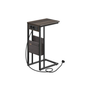 VASAGLE side table C-shape with 2 AC outlets ash brown