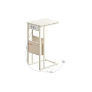 VASAGLE sidobord i C-form med 2 AC-uttag, krämvit