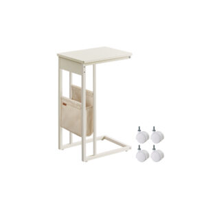 VASAGLE Side Table C-Shaped with Storage Bag Cream White