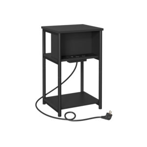 VASAGLE Side Table with 2 AC and USB Ports, Black