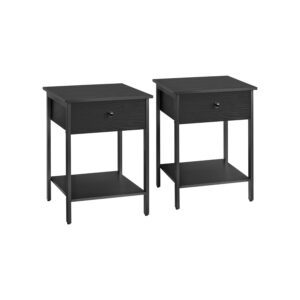 VASAGLE Set of 2 bedside tables with drawer and shelf, ebony black