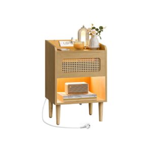 SONGMICS HOME BOHOVEN -kokoelma – yöpöytä latausasemalla ja liiketunnistimella, tammibeige