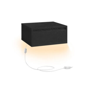 VASAGLE seinälle ripustettava yöpöytä valaisimilla, 3 väriä, eebenpuunmusta