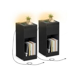 VASAGLE yöpöytä LED-valaistuksella, USB-liitännöillä ja laatikolla