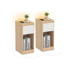 VASAGLE yöpöytä LED-valaistuksella, USB-liitännöillä ja laatikolla