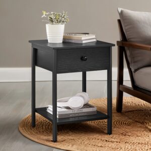 VASAGLE side table with drawer and shelf, ebony black