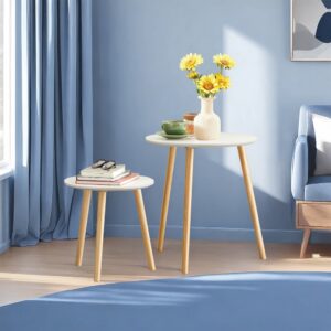 SONGMICS Sidebordss?t, rundt, 2 moderne sofaborde, minimalistisk