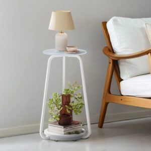 VASAGLE round side table with 2 levels, glass top and shelf