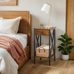 VASAGLE Yöpöytä Sivupöytä vintage-ruskea-musta