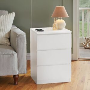 VASAGLE yöpöytä pistorasialistalla, sivupöytä 3 laatikolla, 2 AC-pistorasiaa