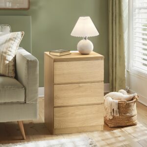 VASAGLE modern bedside table with 3 drawers, straw yellow