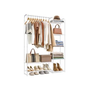 SONGMICS metalgarderobestativ 29 x 112 x 158,4 cm med hylder, mat hvid