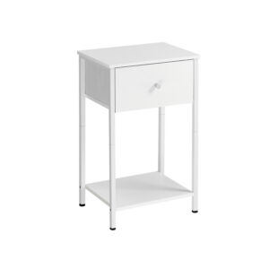VASAGLE Side Table with Fabric Drawer, White