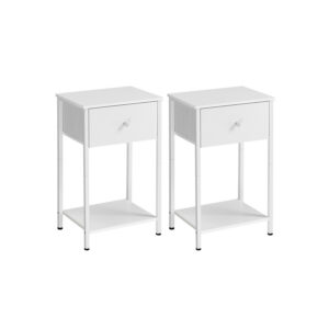 VASAGLE Side Table Set of 2 with Fabric Drawer, White