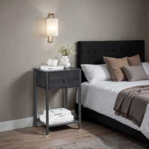VASAGLE Side table, bedside table, with shelf and fabric drawer