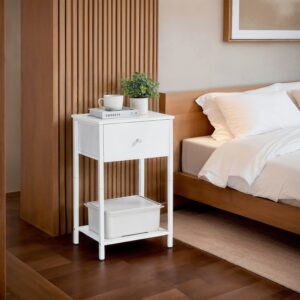 VASAGLE Side table, bedside table, with shelf and fabric drawer