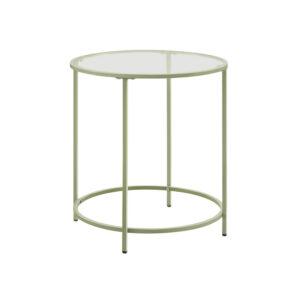 VASAGLE Round Side Table Glass Table Laurel Green-Transparent
