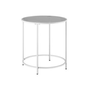 VASAGLE Round side table made of tempered glass and metal frame in pearl white and slate gray