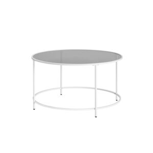 VASAGLE Round coffee table with steel frame in pearl white and slate gray
