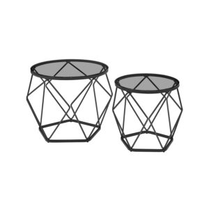 VASAGLE vardagsrumsbord, 2-pack, modernt, skiffergrått-bläck svart