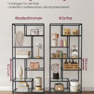 VASAGLE Kirjahylly, 6 hyllyä, musta - läpinäkyvä