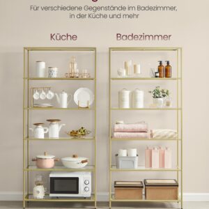 VASAGLE kylpyhuonehylly karkaistu lasi läpinäkyvä-metallinen kulta