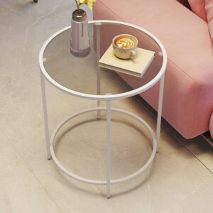 VASAGLE round side table made of tempered glass and metal frame in pearl white and slate gray