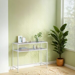 VASAGLE konsolbord Yta av härdat glas pärlvit-skiffergrå