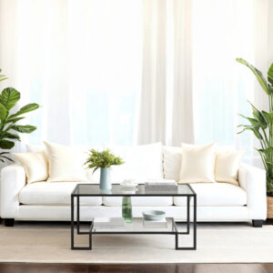 VASAGLE soffbord Glasbord Stålstativ basissvart