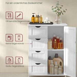 VASAGLE Smal badrumsskåp med 4 lådor molnvit