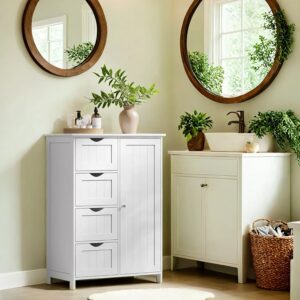 VASAGLE Smal badrumsskåp med 4 lådor molnvit