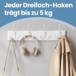 SONGMICS vägghängare, klädhängare, 4 tredubbla krokar av metall